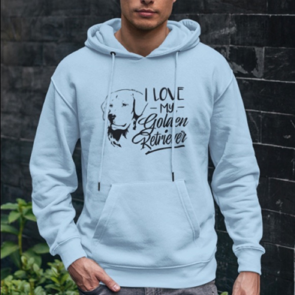NWT “I Love My Golden Retriever” UNISEX Light Blue Hoodie.